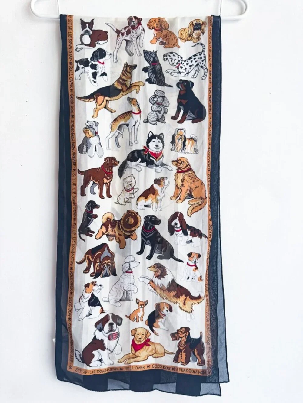 Vintage Dog Print Sheer Rectangular Scarf